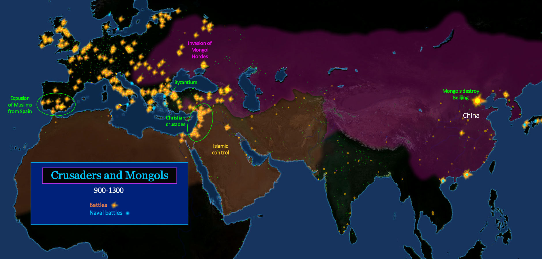 Crusaders, Mongol Hordes, 1300 AD map